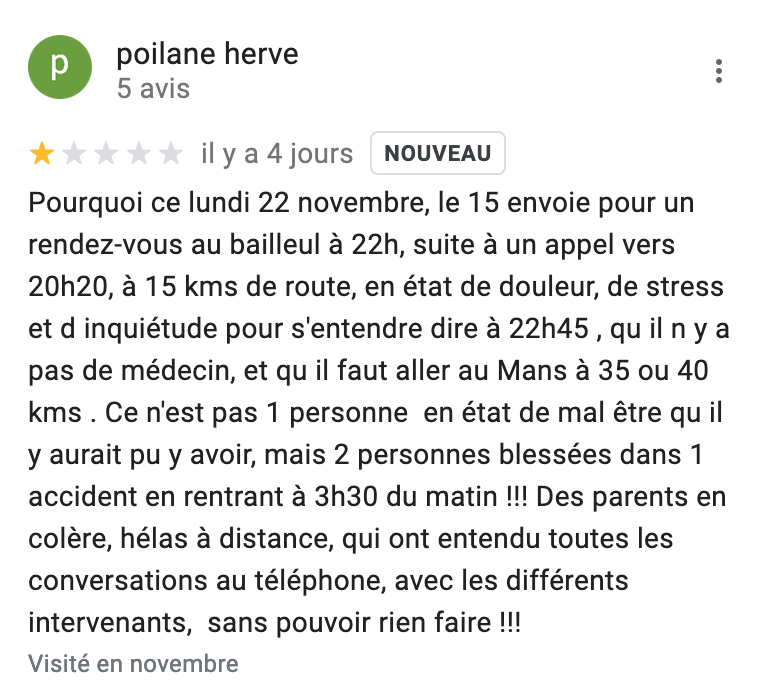 Avis récent sur l'hôpital du Bailleul