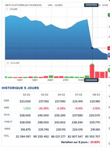 Actions Meta (Facebook) : - 31,83 % sur 5 jours