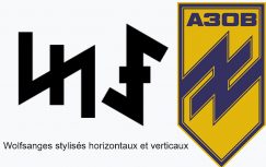 Le Wolfsangel (traduction "crochet de loup") et le logo du bataillon Azov d'Ukraine