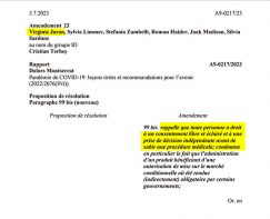 Amendement - 18 vote du juillet 2023 sur le rapport COVID au parlement européen
